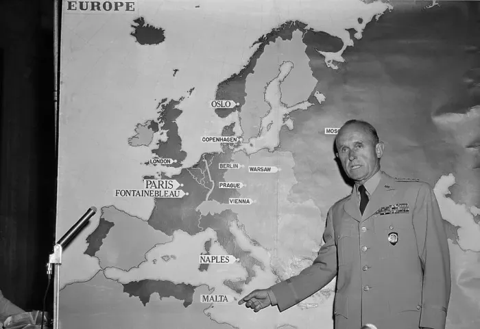 Framed Print : Alfred Gruenther Pointing to a Map Framed Print : Alfred Gruenther Pointing to a Map