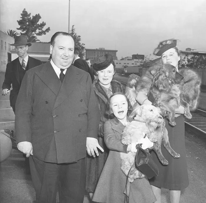 Framed Print : Alfred Hitchcock with Family and Pets Framed Print : Alfred Hitchcock with Family and Pets