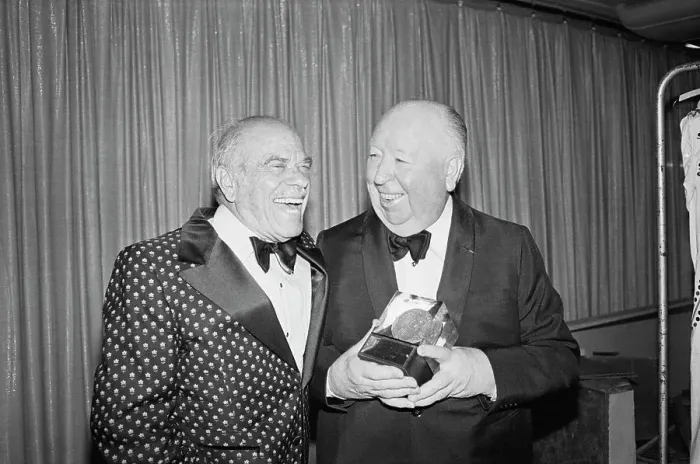 Framed Print : Alfred Hitchcock Laughs Backstage Framed Print : Alfred Hitchcock Laughs Backstage