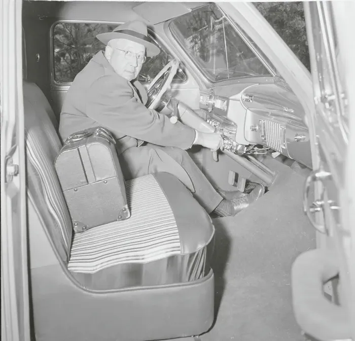 Framed Print : Alfred O. Persons Pausing in Automobile Framed Print : Alfred O. Persons Pausing in Automobile