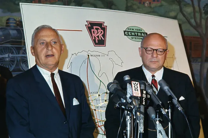 Framed Print : Alfred Perlman and Stuart Saunders Standing in Front of a Map Framed Print : Alfred Perlman and Stuart Saunders Standing in Front of a Map