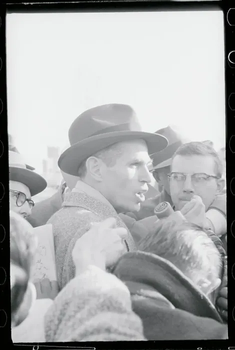 Framed Print : Alger Hiss Speaking to Newsmen Framed Print : Alger Hiss Speaking to Newsmen