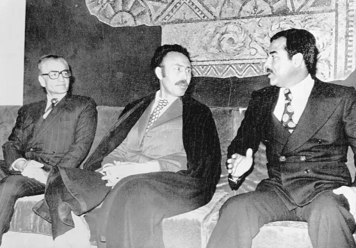 Framed Print : Algeria President Boumedienne with Saddam Hussein and Shah of Iran