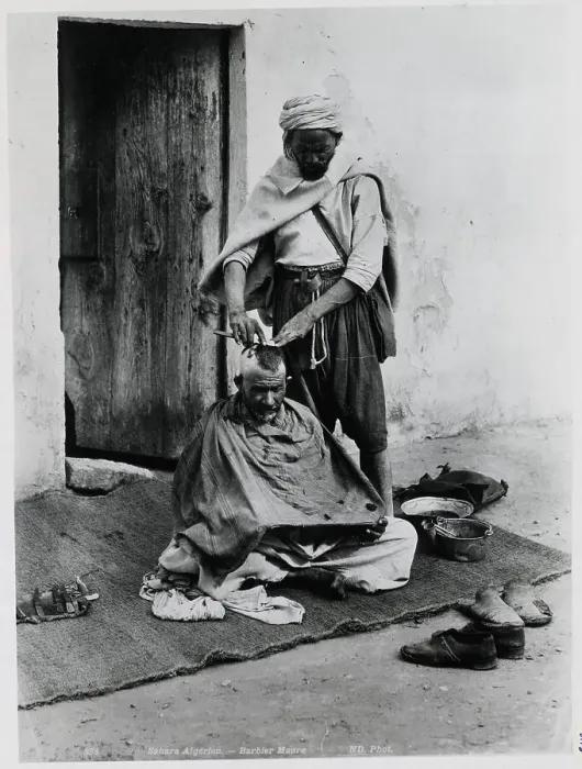 Framed Print : Algerian Barber Shaving Head of Customer Framed Print : Algerian Barber Shaving Head of Customer