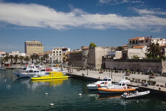 Framed Print : Alghero, city walls and marina Framed Print : Alghero, city walls and marina