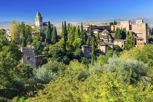 Alhambra Castle, Tower walls and churches, Granada, Andalusia, Spain