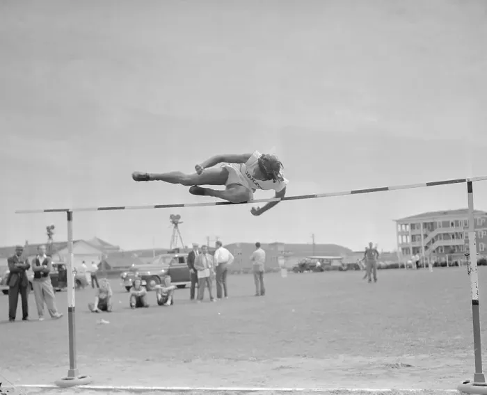 Framed Print : Alice Coachman up and over High Jump Bar