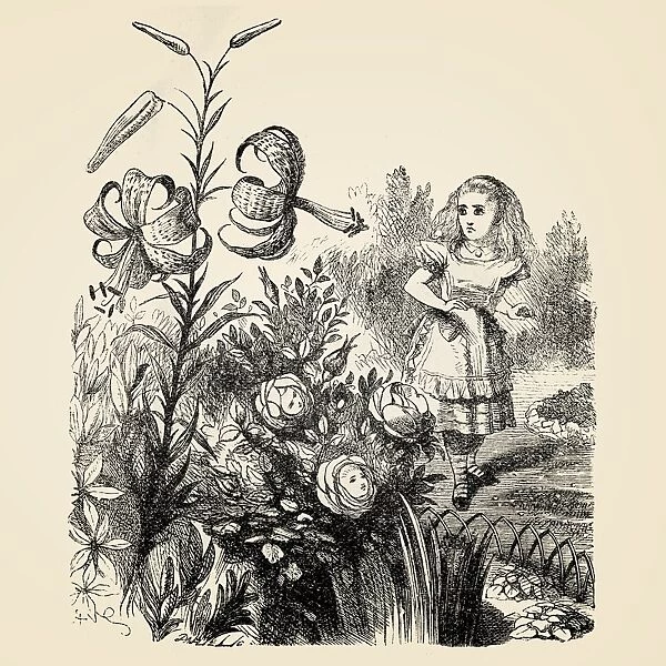 Alice and the flowers engraving 1899