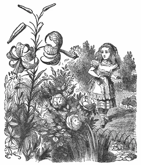 Framed Print : Alice in the Garden of Live Flowers in Through the Looking-Glass Framed Print : Alice in the Garden of Live Flowers in Through the Looking-Glass