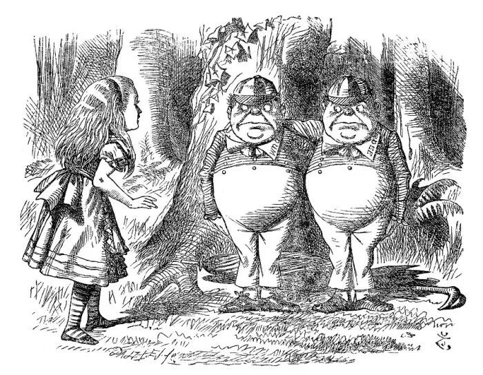 Framed Print : Alice through the looking glass - Tweedledum and Tweedledee Framed Print : Alice through the looking glass - Tweedledum and Tweedledee