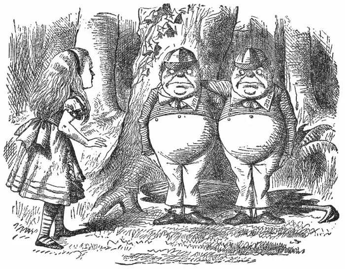Framed Print : Alice Meeting Tweedledum and Tweedledee in Through the Looking-Glass Framed Print : Alice Meeting Tweedledum and Tweedledee in Through the Looking-Glass