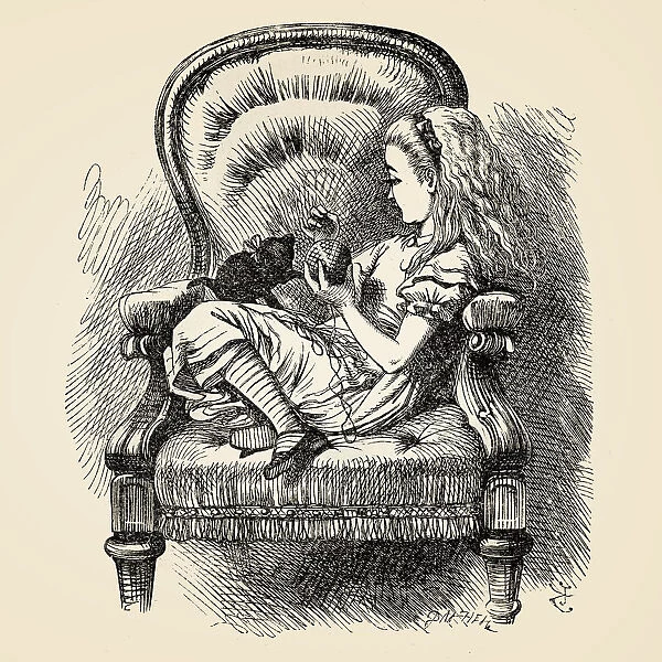 Alice playing with the kitten illustration 1899