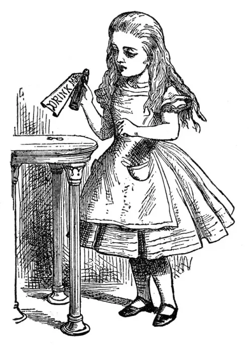 Framed Print : Alice with the Potion - Alice in Wonderland 1897 Framed Print : Alice with the Potion - Alice in Wonderland 1897