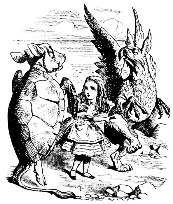 Framed Print : Alice, Turtle and Gryphon illustration, (Alices Adventures in Wonderland)