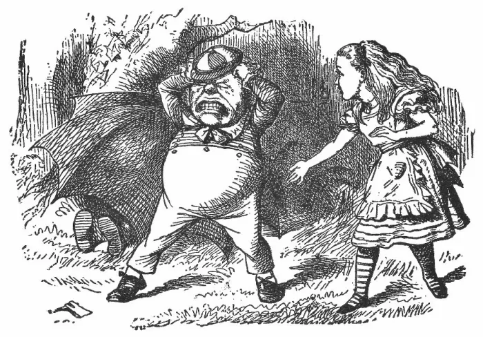 Framed Print : Alice with Tweedledum Angry that Tweedledee Broke His Rattle in Through the Looking-Glass