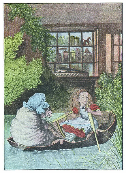 Alice and the White Queen as The Sheep Rowing Across the River in Through the Looking-Glass