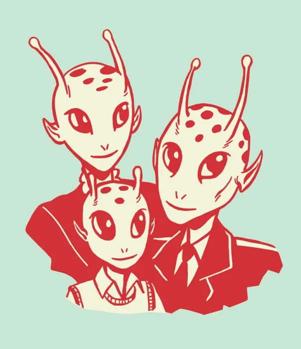 Framed Print : Alien Family Illustration Framed Print : Alien Family Illustration