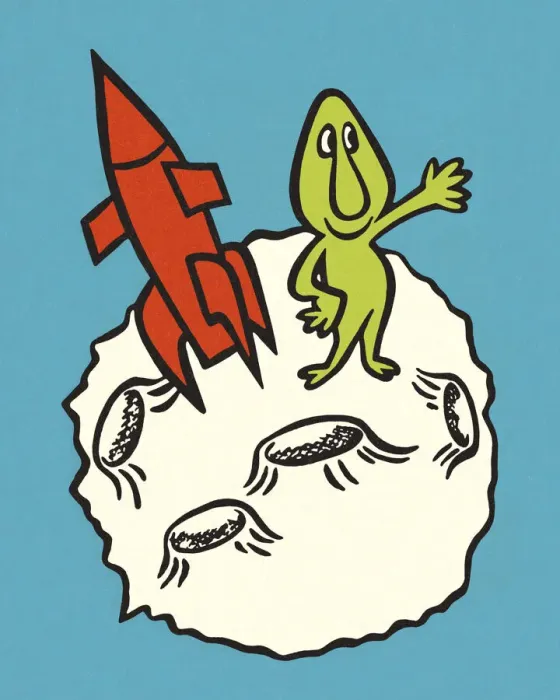 Framed Print : Alien and Rocket in Outer Space