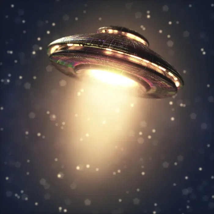 Framed Print : Alien space ship in outer space, illustration Framed Print : Alien space ship in outer space, illustration