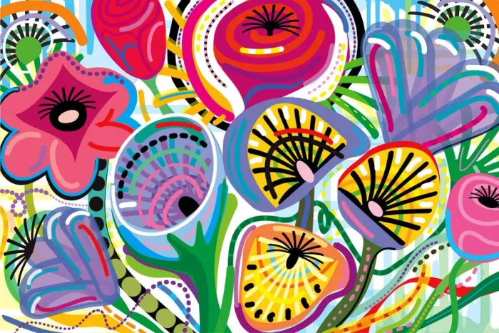 Framed Print : All over Blooming Flowers Bouquet in Vivid Color Illustration Framed Print : All over Blooming Flowers Bouquet in Vivid Color Illustration
