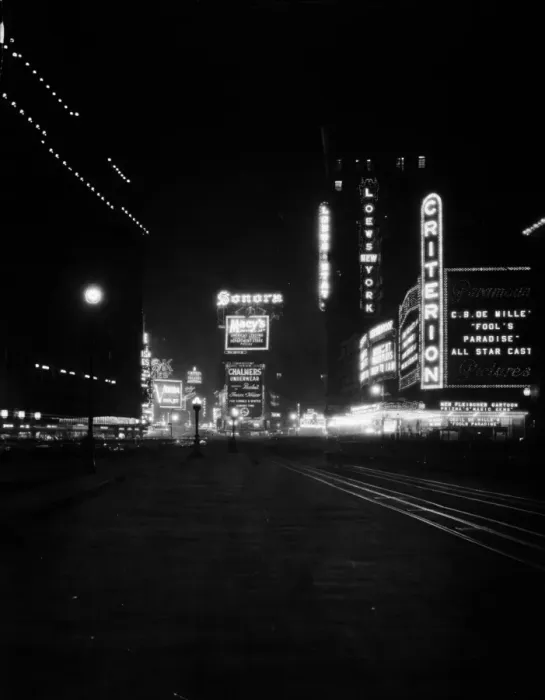 Framed Print : All Night City; View of Times Square at night, looking north on Broadway from 43rd Street
