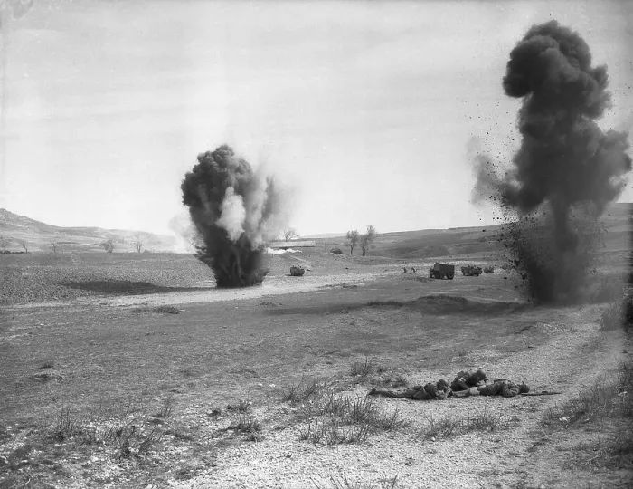 Framed Print : Allied Troops Attacked by German Bombers