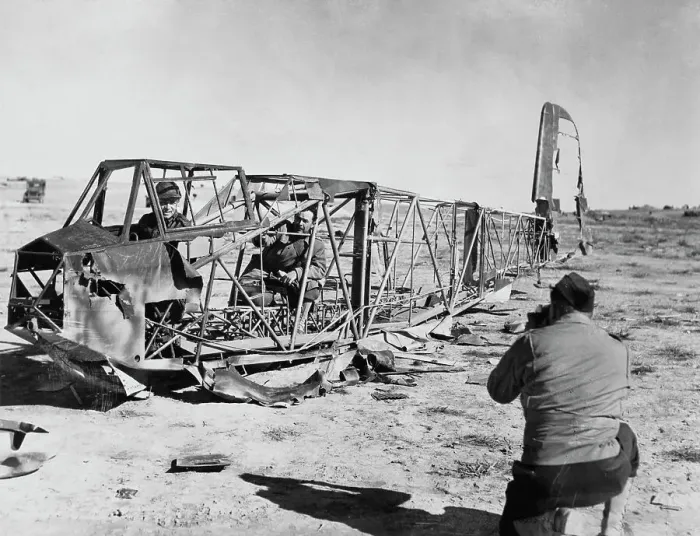 Framed Print : Allied Troops Pose With Plane Wreck Framed Print : Allied Troops Pose With Plane Wreck