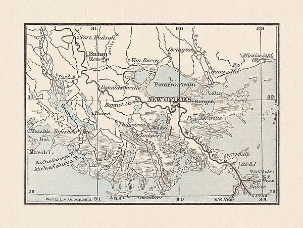 Alluvial land of the Mississippi mouth with New Orleans, 1893