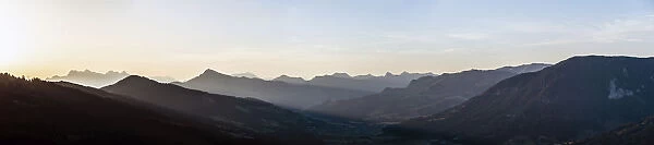 Alpine panorama, Brixental Valley, Kitzbuheler Horn Mountain at sunrise, Alps, Brixen, Tyrol, Austria