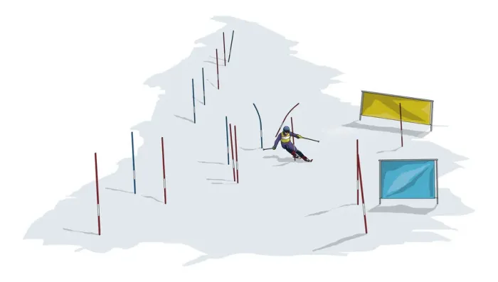 Framed Print : Alpine skier descending down slalom course Framed Print : Alpine skier descending down slalom course