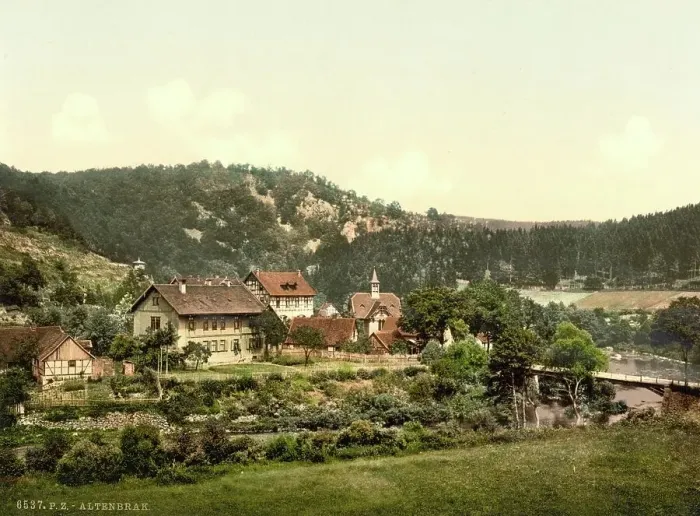 Framed Print : Altenbrak, district of the town of Thale in the Harz Mountains, Germany, Historic, digitally restored reproduction of a photochromic print from the 1890s Framed Print : Altenbrak, district of the town of Thale in the Harz Mountains, Germany, Historic, digitally restored reproduction of a photochromic print from the 1890s