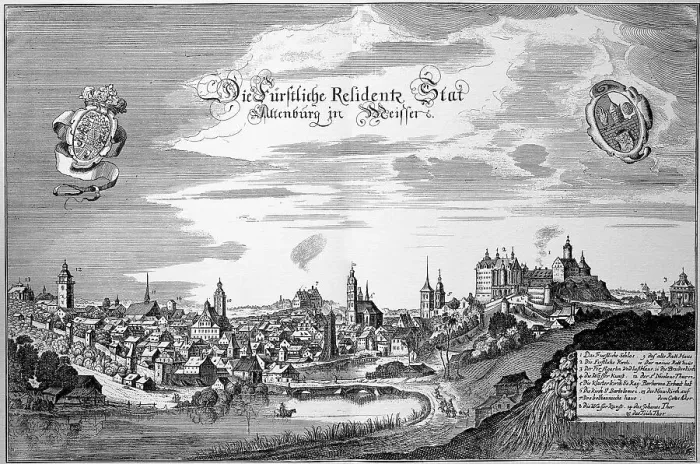 Framed Print : The Altenburg in Meissen in the Middle Ages, Saxony, Germany, Historical, digitally restored reproduction of an original from the 18th century, exact original date not known