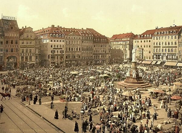 Altstadtmarkt in Dresden, Saxony, Germany, Historic, digitally restored reproduction of a photochrome print from the 1890s