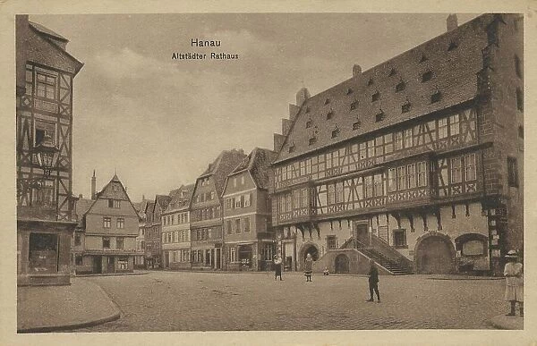 Altstaedter Rathaus in Hanau, Hesse, Germany, postcard with text, view around ca 1910, historical, digital reproduction of a historical postcard, public domain, from that time, exact date unknown