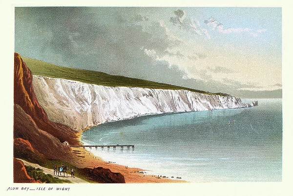 Alum Bay, Isle of Wight, beach and chalk cliffs, Victorian tourist attraction, 19th Century Landscape