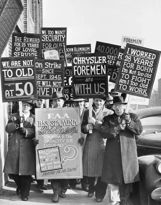 Framed Print : Aluminum Foremen On Strike W / Signs