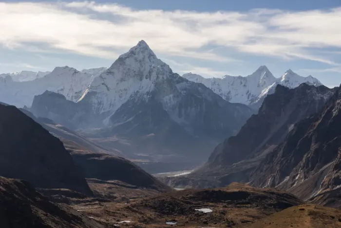 Framed Print : Ama Dablam mountain peak from Chola pass