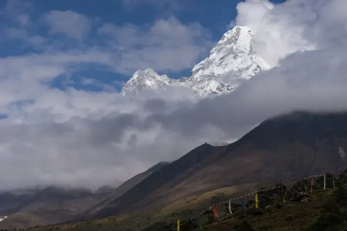 Framed Print : Ama Dablam mountain peak with cloud from Tengboche village Framed Print : Ama Dablam mountain peak with cloud from Tengboche village
