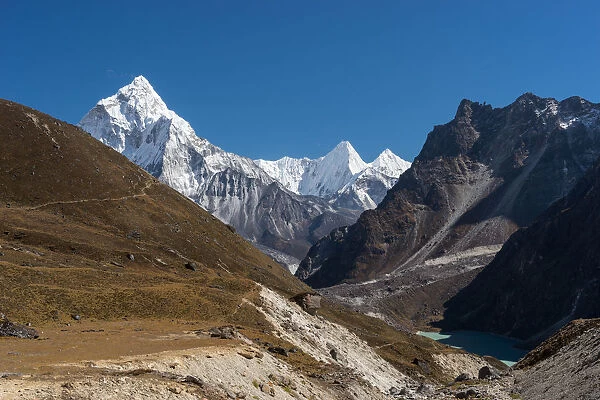 Ama Dablam mountain peak from Dzongla village, Everest region
