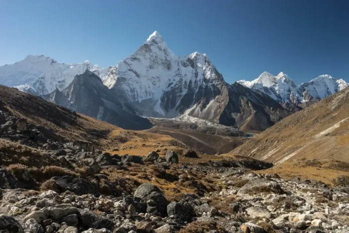 Framed Print : Ama Dablam mountain peak from Kongma la pass, Everest region Framed Print : Ama Dablam mountain peak from Kongma la pass, Everest region