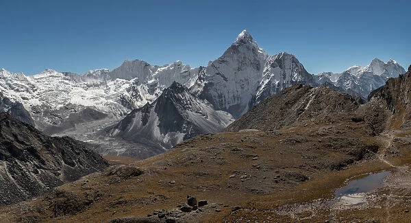 Ama Dablam mountain peak view from Kongma la pass, Everest region, Nepal