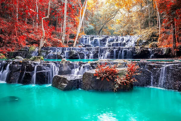 Amazing beautiful waterfalls in autumn forest at Namtok sam lan waterfall national park in Saraburi Province, Thailand