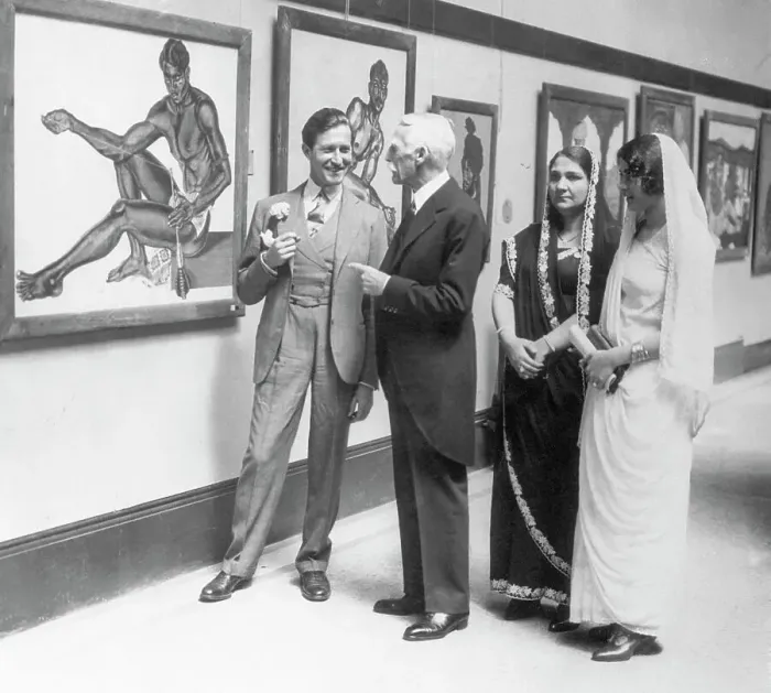 Framed Print : Ambassador Andrew Mellon Appraising Art in Museum Framed Print : Ambassador Andrew Mellon Appraising Art in Museum