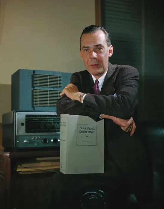Framed Print : Ambassador George Allen Leaning on Conference Manual Framed Print : Ambassador George Allen Leaning on Conference Manual