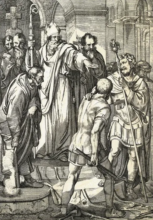 Framed Print : Ambrose Forbidding Theodosius Entrance to Milan Cathedral Framed Print : Ambrose Forbidding Theodosius Entrance to Milan Cathedral