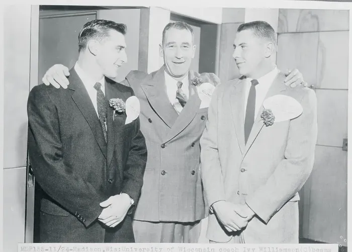 Framed Print : Ameche Standing with Coach And Tackle Framed Print : Ameche Standing with Coach And Tackle