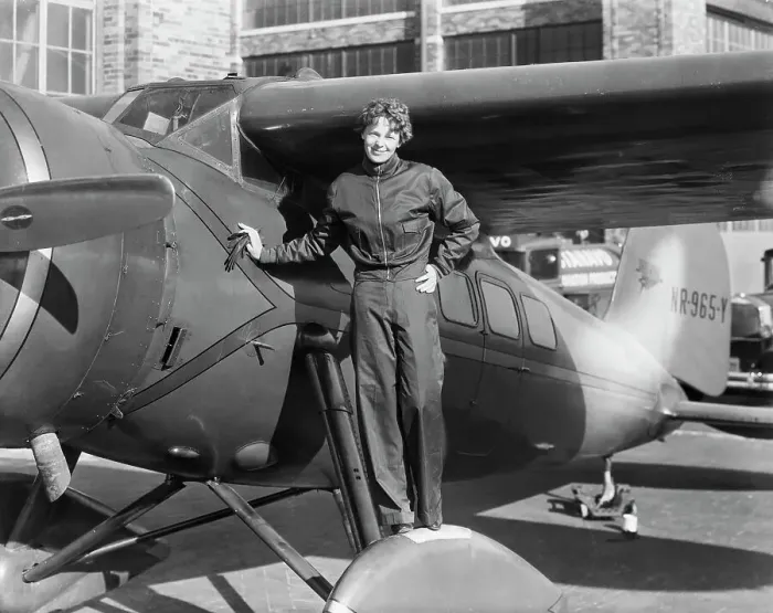 Framed Print : Amelia Earhart Next to Aircraft Framed Print : Amelia Earhart Next to Aircraft