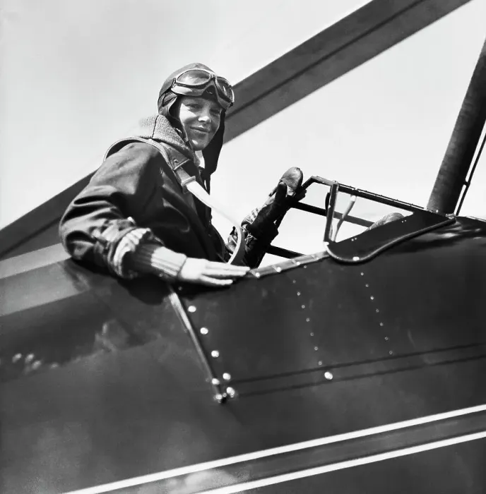 Framed Print : Amelia Earhart in Airplane Cockpit Framed Print : Amelia Earhart in Airplane Cockpit