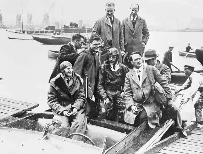 Framed Print : Amelia Earhart Arriving with Others After Flight Framed Print : Amelia Earhart Arriving with Others After Flight