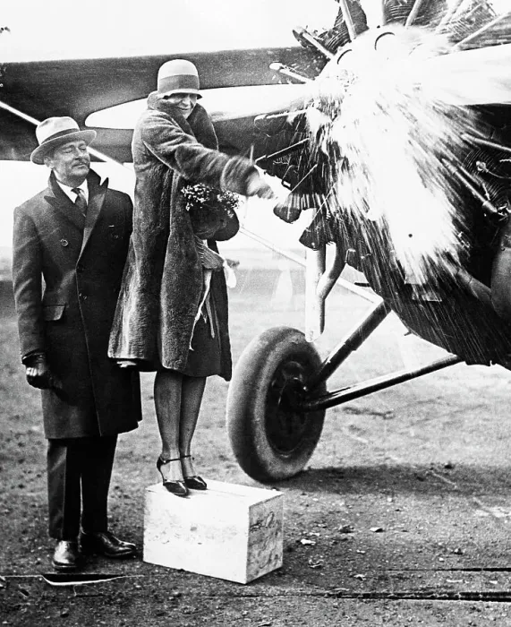 Framed Print : Amelia Earhart Christening Plane Framed Print : Amelia Earhart Christening Plane